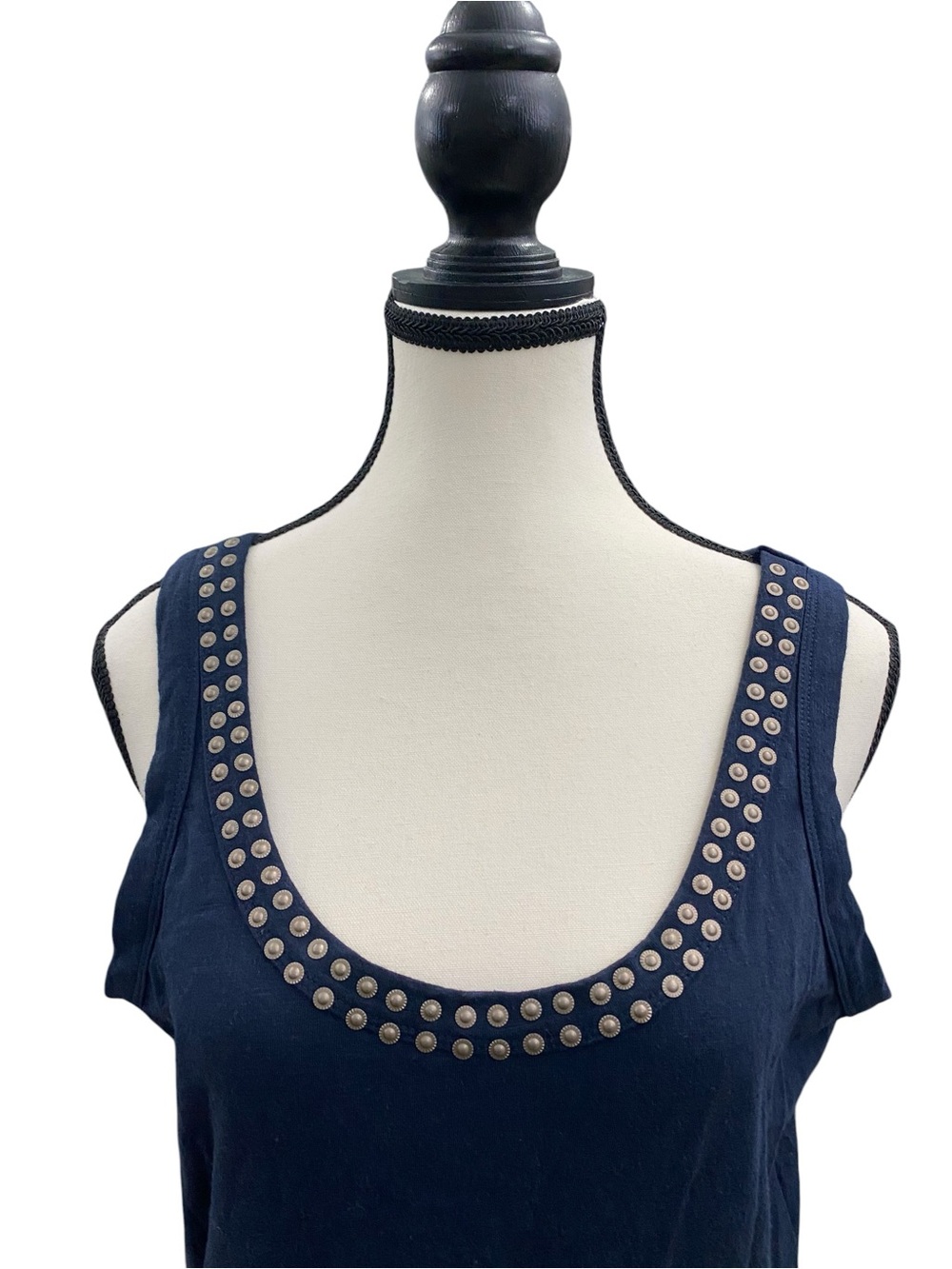 100% Cotton Navy Scoop Neck Studded Tank Top by Marie Lund Copenhagen Size XXL